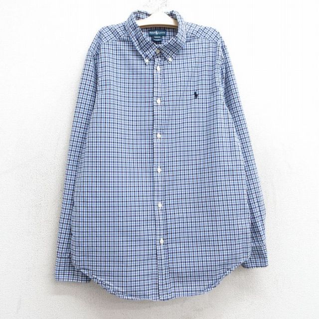 古着 ラルフローレン Ralph Lauren 長袖 ブランド シャツ キッズ ボーイズ 子供服 90年代 90s コットン ボタンダウン 紺他 ネイビー チェック 25mar03