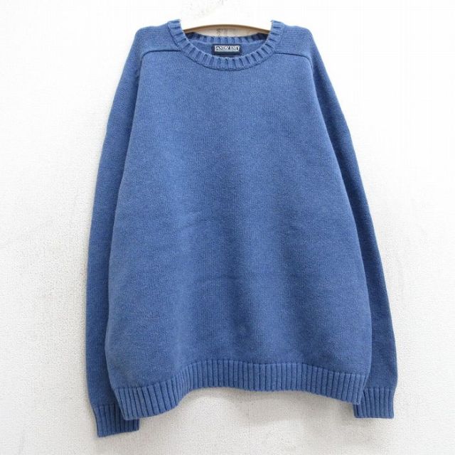 古着 ランズエンド 長袖 セーター キッズ ボーイズ 子供服 00年代 00s 無地 ラグラン コットン クルーネック 薄紺 ネイビー 25mar04