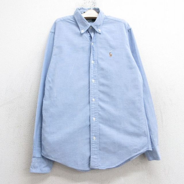 古着 ラルフローレン Ralph Lauren 長袖 ブランド シャツ キッズ ボーイズ 子供服 90年代 90s ワンポイントロゴ オックスフォード コットン ボタンダウン USA製 薄紺 ネイビー 25mar04
