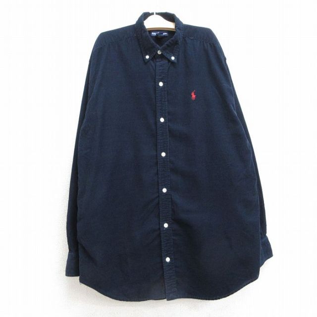 古着 ラルフローレン Ralph Lauren 長袖 ブランド シャツ キッズ ボーイズ 子供服 90年代 90s コーデュロイ コットン ボタンダウン 紺 ネイビー 25mar04