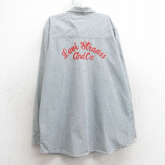 古着 リーバイス Levis 長袖 シャツ キッズ ボーイズ 子供服 ビッグロゴ 刺繍 コットン 紺他 ネイビー ストライプ 25mar04