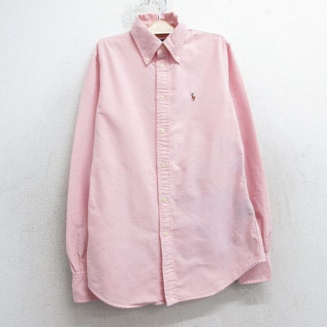 古着 ラルフローレン Ralph Lauren 長袖 ブランド シャツ キッズ ボーイズ 子供服 ワンポイントロゴ オックスフォード コットン ボタンダウン ピンク 25mar26