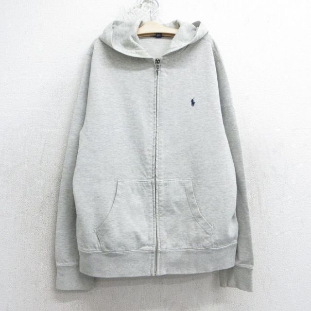 古着 ラルフローレン Ralph Lauren 長袖 ブランド スウェット フルジップ パーカー キッズ ボーイズ 子供服 ワンポイントロゴ グレー 霜降り 25mar26