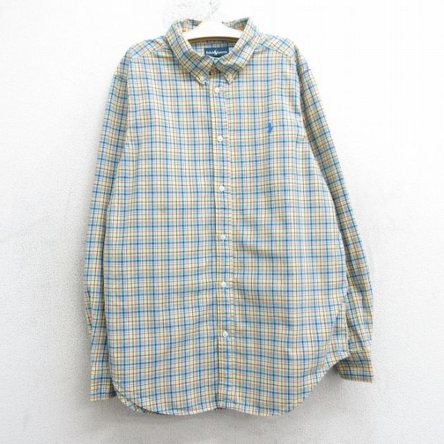 古着 ラルフローレン Ralph Lauren 長袖 ブランド シャツ キッズ ボーイズ 子供服 90年代 90s ワンポイントロゴ コットン ボタンダウン 黄色他 イエロー チェック 25mar26