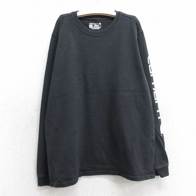 古着 カーハート Carhartt 長袖 Tシャツ キッズ ボーイズ 子供服 ビッグロゴ コットン クルーネック 黒 ブラック 25mar26