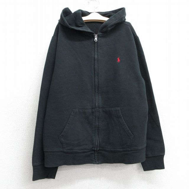 古着 ラルフローレン Ralph Lauren 長袖 ブランド スウェット フルジップ パーカー キッズ ボーイズ 子供服 ワンポイントロゴ 黒 ブラック 25mar26