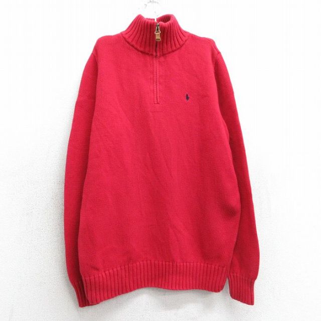 古着 ラルフローレン Ralph Lauren 長袖 ブランド ハーフジップ セーター キッズ ボーイズ 子供服 90年代 90s ワンポイントロゴ コットン 赤 レッド 25mar26