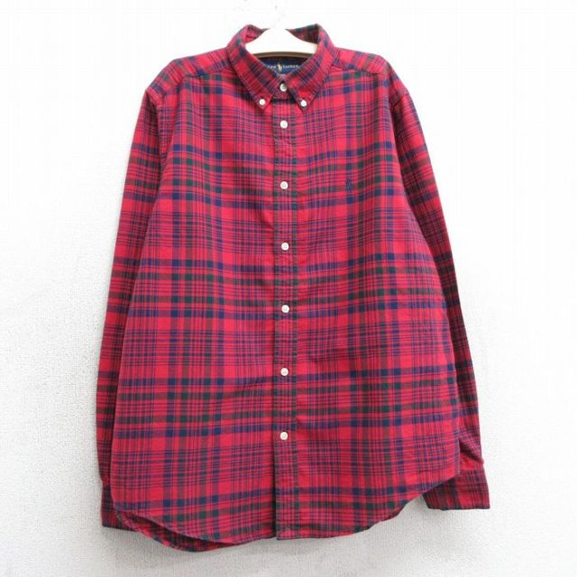 古着 ラルフローレン Ralph Lauren 長袖 ブランド シャツ キッズ ボーイズ 子供服 ワンポイントロゴ コットン ボタンダウン 赤他 レッド チェック 25mar26