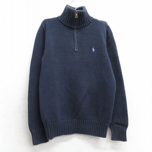 古着 ラルフローレン Ralph Lauren 長袖 ブランド ハーフジップ セーター キッズ ボーイズ 子供服 ワンポイントロゴ 紺 ネイビー 25mar26