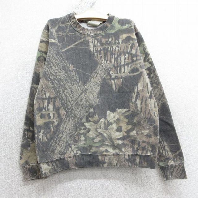 古着 長袖 スウェット キッズ ボーイズ 子供服 00年代 00s モッシーオーク クルーネック ベージュ他 カーキ 迷彩 25may07