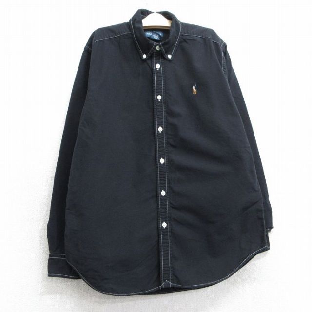 古着 ラルフローレン Ralph Lauren 長袖 ブランド シャツ キッズ ボーイズ 子供服 90年代 90s ワンポイントロゴ オックスフォード コットン ボタンダウン 黒 ブラック 25may07