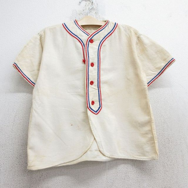 古着 半袖 ビンテージ ベースボール シャツ キッズ ボーイズ 子ども服 60年代 60s 生成り 25jun02