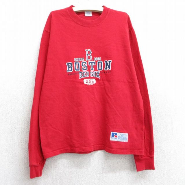 古着 ラッセル 長袖 ビンテージ Tシャツ キッズ ボーイズ 子ども服 00年代 00s MLB ボストンレッドソックス コットン クルーネック 赤 レッド メジャーリーグ ベースボール 野球 25jun02