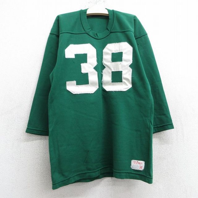 【20%OFF】古着 ウィルソン 7分袖 ビンテージ フットボール Tシャツ キッズ ボーイズ 子ども服 80年代 80s 38 クルーネック USA製 緑 グリーン 25jun02