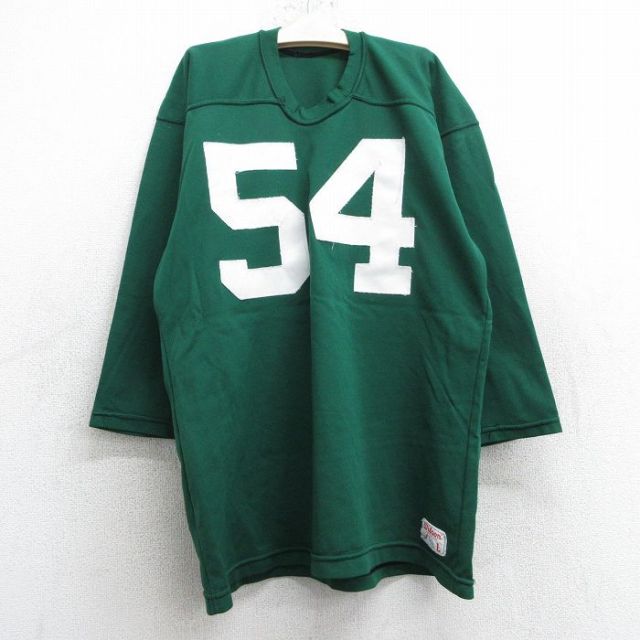 古着 ウィルソン 7分袖 ビンテージ フットボール Tシャツ キッズ ボーイズ 子ども服 80年代 80s 54 クルーネック USA製 緑 グリーン 25jun02