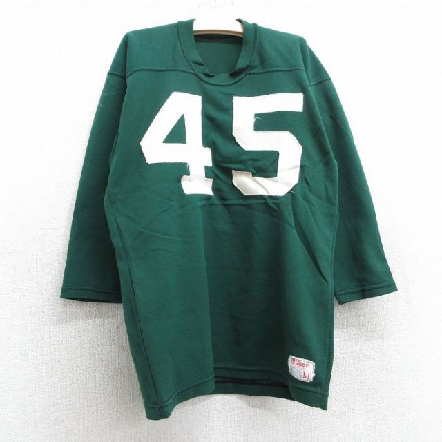 古着 ウィルソン 7分袖 ビンテージ フットボール Tシャツ キッズ ボーイズ 子ども服 80年代 80s 45 クルーネック USA製 緑 グリーン 25jun02