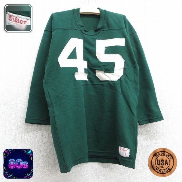 【50%OFF】ウィルソン 80s 7分袖フットボールTシャツ グリーン キッズ | 古着