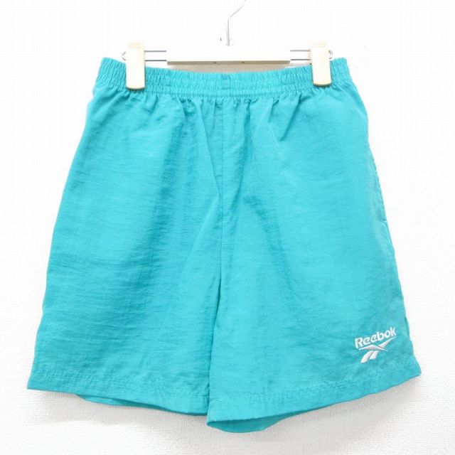 古着 リーボック REEBOK ショート ナイロン イージー パンツ ショーツ キッズ ボーイズ 子供服 00年代 00s ワンポイントロゴ 青緑 25jun05
