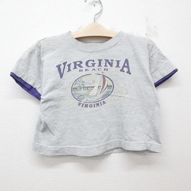 古着 半袖 ビンテージ Tシャツ キッズ ボーイズ 子供服 90年代 90s バージニア コットン クルーネック 薄グレー他 ボーダー 25jun05