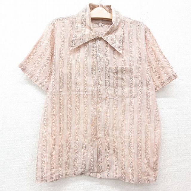 古着 半袖 シャツ キッズ ボーイズ 子供服 70年代 70s 茶系 ブラウン ストライプ 25jun05