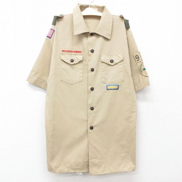 古着 半袖 ボーイスカウト シャツ キッズ ボーイズ 子供服 90年代 90s ベージュ カーキ 25jun06