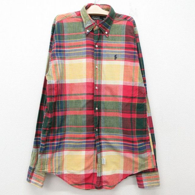 古着 ラルフローレン Ralph Lauren 長袖 ブランド シャツ キッズ ボーイズ 子供服 90年代 90s ワンポイントロゴ コットン ボタンダウン USA製 赤他 レッド チェック 【spe】 25jun06