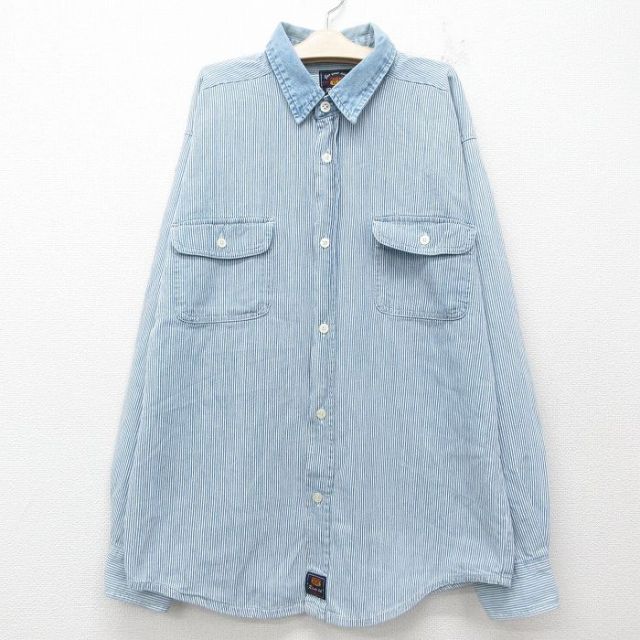 古着 ルート66 長袖 シャツ キッズ ボーイズ 子供服 00年代 00s 襟デニム コットン 紺他 ネイビー ストライプ 25jun06