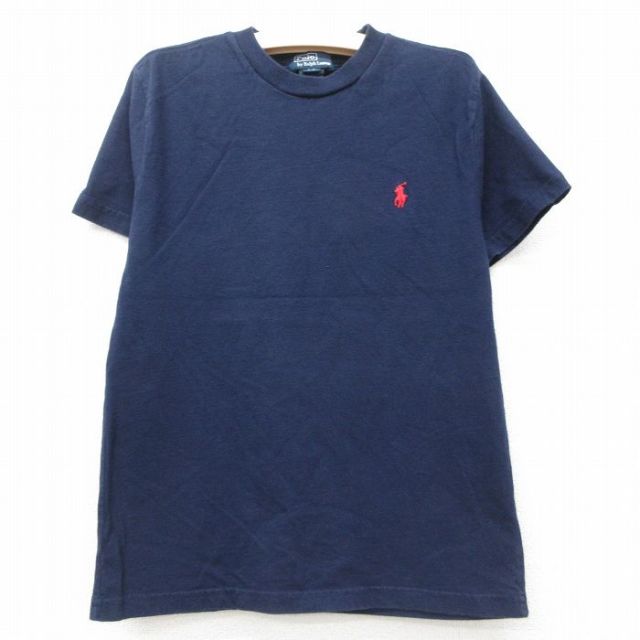古着 ラルフローレン Ralph Lauren 半袖 ブランド Tシャツ キッズ ボーイズ 子供服 90年代 90s ワンポイントロゴ コットン クルーネック 紺 ネイビー 25jun06