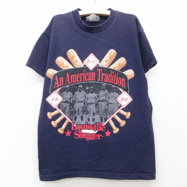 古着 半袖 ビンテージ Tシャツ キッズ ボーイズ 子供服 90年代 90s 野球 ルイビルスラッガー コットン クルーネック USA製 紺 ネイビー 25jun06