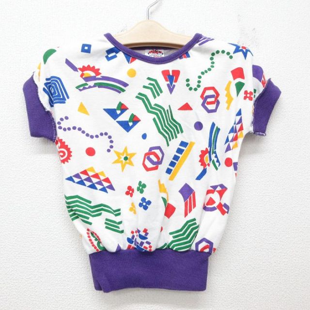 古着 半袖 ビンテージ Tシャツ キッズ ガールズ 子供服 90年代 90s 総柄 クルーネック USA製 白他 ホワイト 25jun07