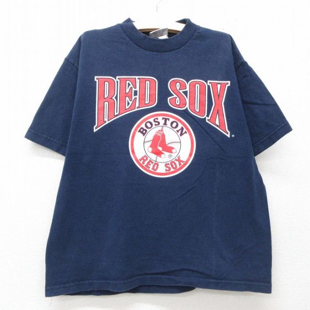 古着 半袖 ビンテージ Tシャツ キッズ ボーイズ 子供服 90年代 90s MLB ボストンレッドソックス ペドロマルティネス 45 コットン クルーネック 紺 ネイビー メジャーリーグ ベースボール 野球 25jun07