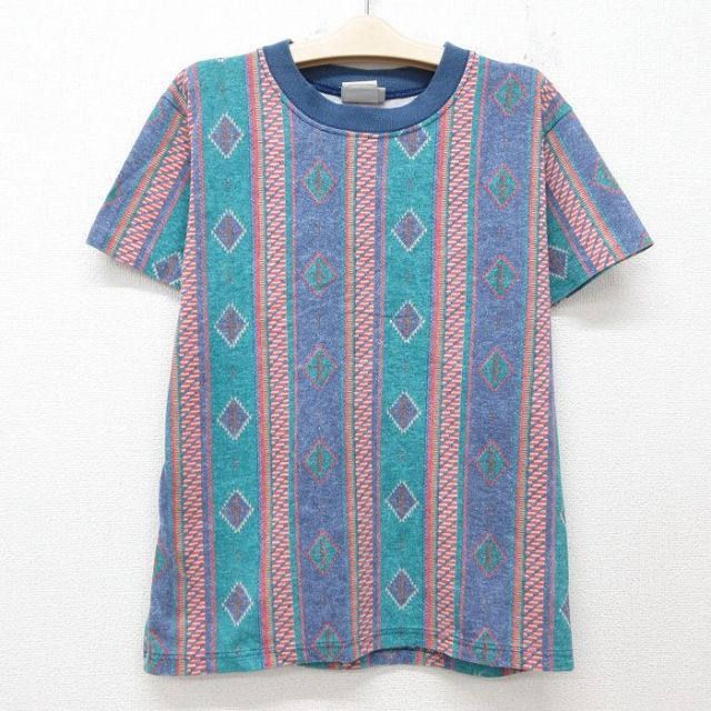 古着 半袖 ビンテージ Tシャツ キッズ ボーイズ 子供服 90年代 90s クルーネック USA製 紺他 ネイビー ストライプ 25jun07