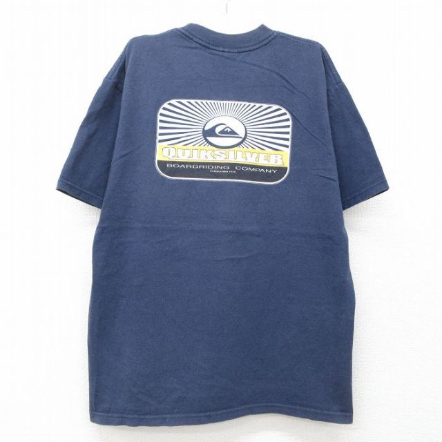 古着 クイックシルバー QUIKSILVER 半袖 ビンテージ Tシャツ キッズ ボーイズ 子供服 00年代 00s ビッグロゴ コットン クルーネック 紺 ネイビー 25jun07