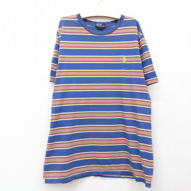 古着 ラルフローレン Ralph Lauren 半袖 ブランド Tシャツ キッズ ボーイズ 子供服 90年代 90s ワンポイントロゴ コットン クルーネック 紺他 ネイビー ボーダー 【spe】 25jun14