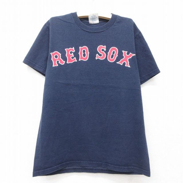 【50%OFF】古着 マジェスティック 半袖 ビンテージ Tシャツ キッズ ボーイズ 子供服 00年代 00s MLB ボストンレッドソックス VARITEX 33 コットン クルーネック 紺 ネイビー メジャーリーグ ベースボール 野球 25jun14