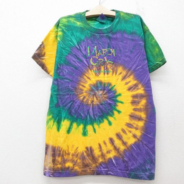 古着 半袖 ビンテージ Tシャツ キッズ ボーイズ 子供服 00年代 00s マルディグラ 刺繍 コットン クルーネック 紫他 パープル タイダイ 25jun14