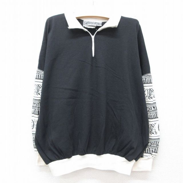 【20%OFF】古着 長袖 ビンテージ ハーフジップ トップス キッズ ボーイズ 子供服 90年代 90s 襟付き USA製 黒他 ブラック 25jun14