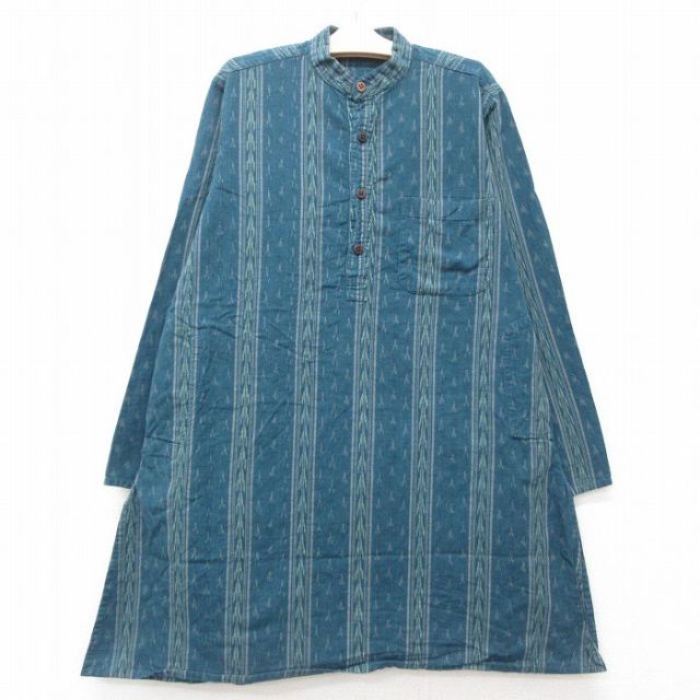 【20%OFF】古着 長袖 ビンテージ ワンピース キッズ ガールズ 子供服 90年代 90s ノーカラー ヘンリーネック 濃青緑他 25jun14