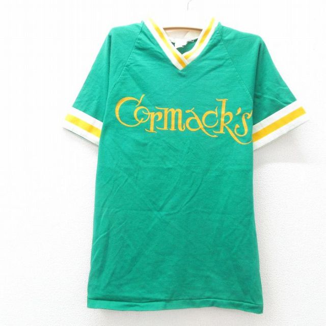 古着 半袖 ビンテージ Tシャツ キッズ ボーイズ 子供服 80年代 80s Cormacks 10 ラグラン Vネック 緑系 グリーン 25jun14