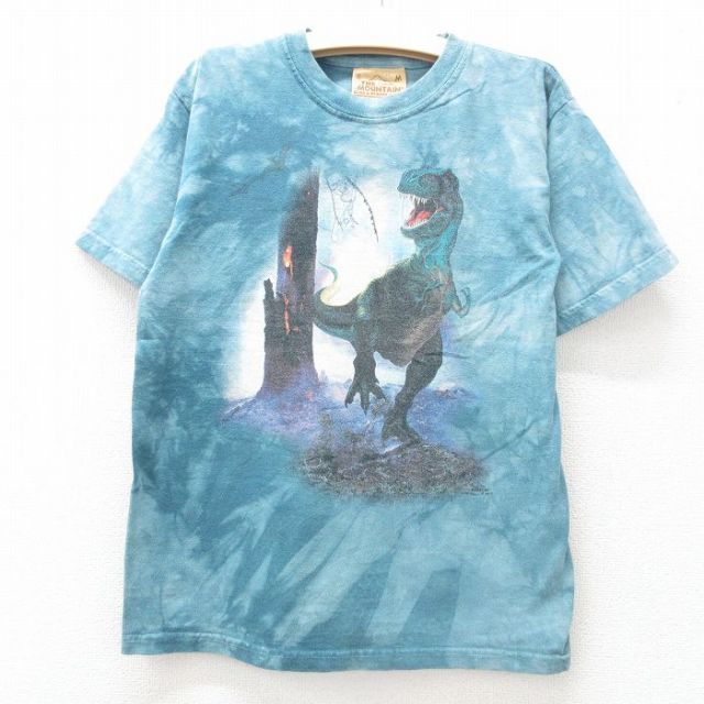 古着 半袖 Tシャツ キッズ ボーイズ 子供服 恐竜 コットン クルーネック 水色系他 タイダイ 25jun14