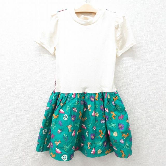 古着 半袖 ビンテージ ワンピース キッズ ガールズ 子供服 90年代 90s ディズニー DISNEY ライオンキング 花 USA製 白他 ホワイト 25jun14