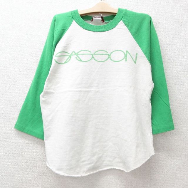 古着 SASSON 長袖 ビンテージ Tシャツ キッズ ボーイズ 子供服 90年代 90s ラグラン ツートンカラー クルーネック 白他 ホワイト 25jun14