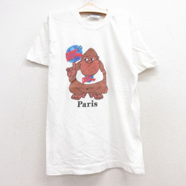 【50%OFF】古着 半袖 ビンテージ Tシャツ キッズ ボーイズ 子供服 90年代 90s プラネットハリウッド パリ ゴリラ コットン クルーネック 白 ホワイト 25jun28