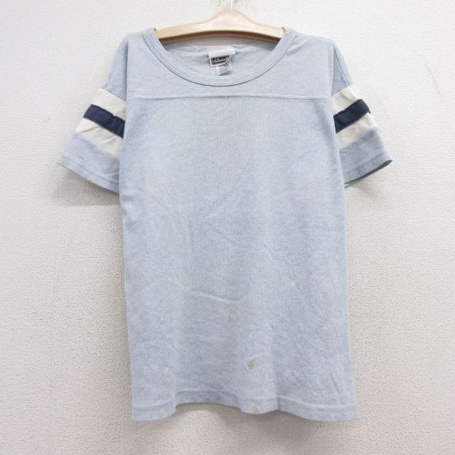 古着 半袖 ビンテージ フットボール Tシャツ キッズ ボーイズ 子供服 90年代 90s 無地 コットン クルーネック USA製 薄紺 ネイビー 霜降り 25jun28