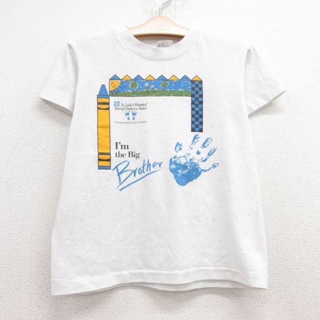 古着 ヘインズ Hanes 半袖 ビンテージ Tシャツ キッズ ボーイズ 子供服 80年代 80s Brother 手 クルーネック USA製 白 ホワイト 25jul24