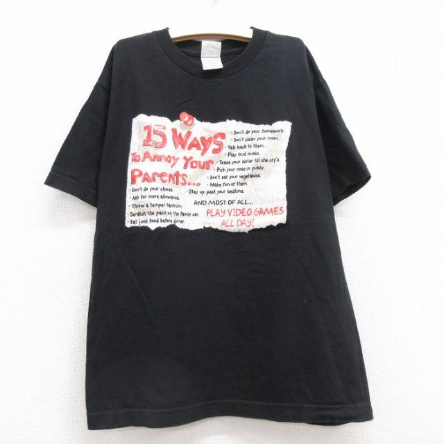 【50%OFF】古着 半袖 ビンテージ Tシャツ キッズ ボーイズ 子供服 00年代 00s 15ways コットン クルーネック 黒 ブラック 25jul24