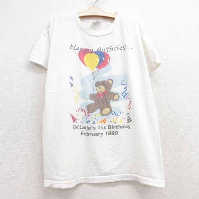 古着 半袖 ビンテージ Tシャツ キッズ ボーイズ 子供服 90年代 90s クマ テディベア コットン クルーネック 白 ホワイト 25jul24