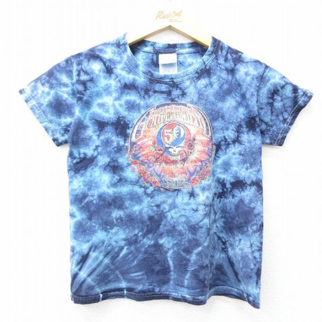 【50%OFF】古着 半袖 ビンテージ ロック バンド Tシャツ キッズ ボーイズ 子供服 00年代 00s グレイトフルデッド コットン クルーネック 紺他 ネイビー タイダイ 25aug04