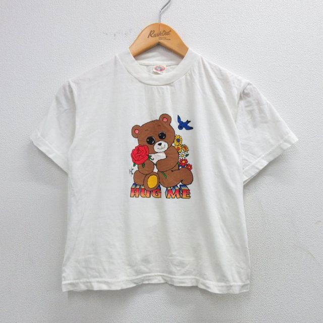 古着 半袖 ビンテージ Tシャツ キッズ ボーイズ 子供服 80年代 80s クマ コットン クルーネック 白 ホワイト 25aug06
