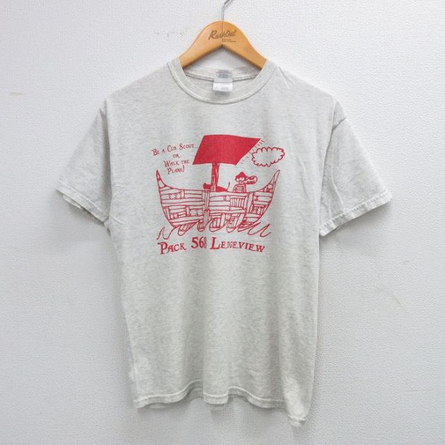 古着 半袖 ビンテージ Tシャツ キッズ ボーイズ 子供服 00年代 00s 船 クルーネック 薄グレー 霜降り 25aug06